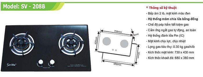 Bếp ga âm Sevilla SV-208 Black