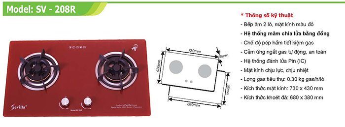 Bếp ga âm Sevilla SV-208 Red