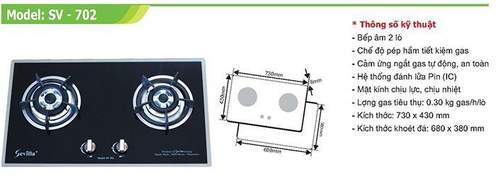 Bếp gas âm Sevilla SV-702S - Hàng chính hãng