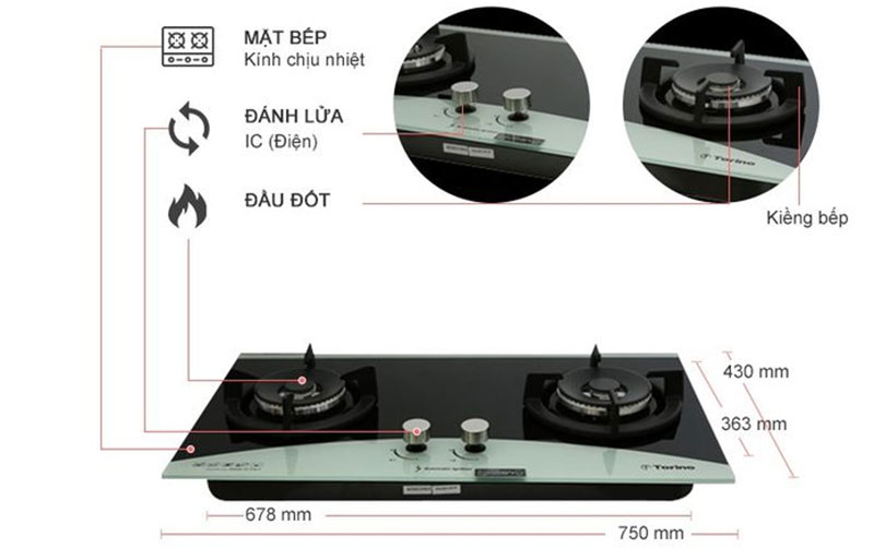 Bếp gas âm Torino Vitorio 2B(SV) - Hàng chính hãng