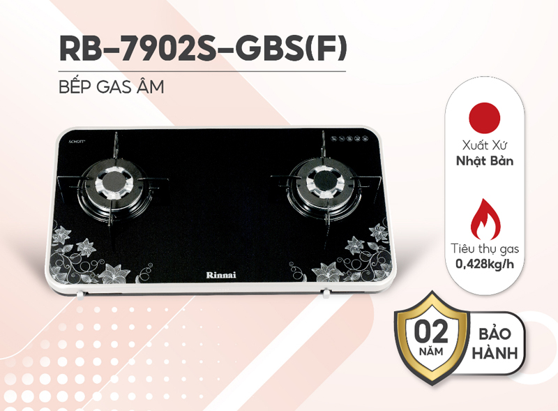 Bếp gas âm Rinnai RB-7902S-GBS(F) - Hàng chính hãng