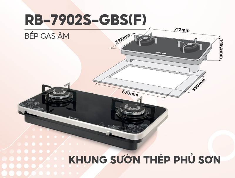 Bếp gas âm Rinnai RB-7902S-GBS(F) - Hàng chính hãng