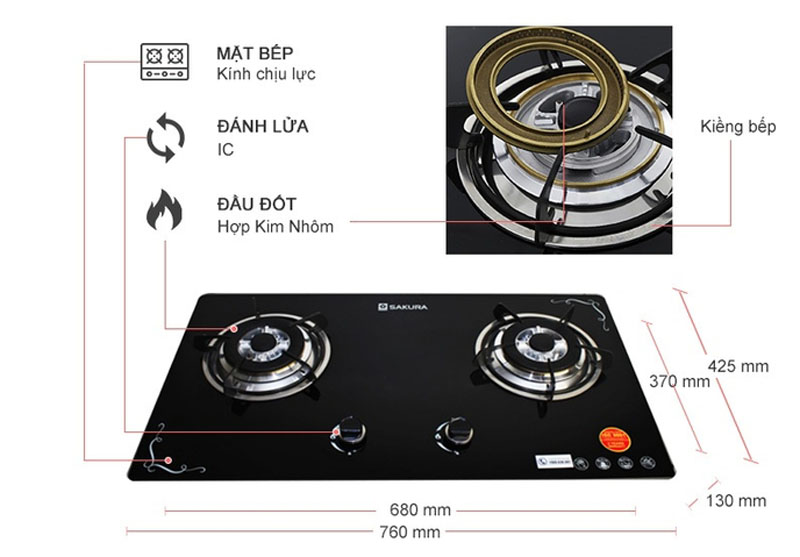 Bếp gas âm Sakura SV-2518GB - Hàng chính hãng