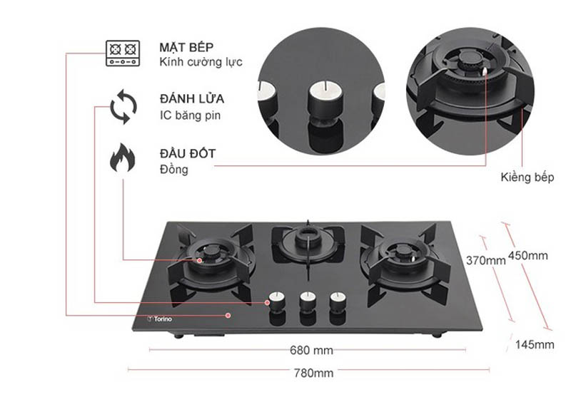 Bếp gas âm Torino MILAN-3B - Hàng chính hãng