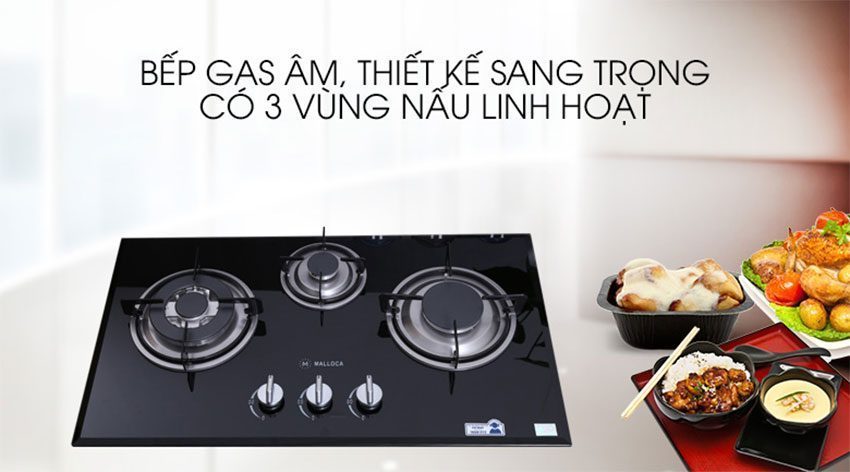 Bếp gas ba âm kính Malloca GHG 733B - Hàng chính hãng