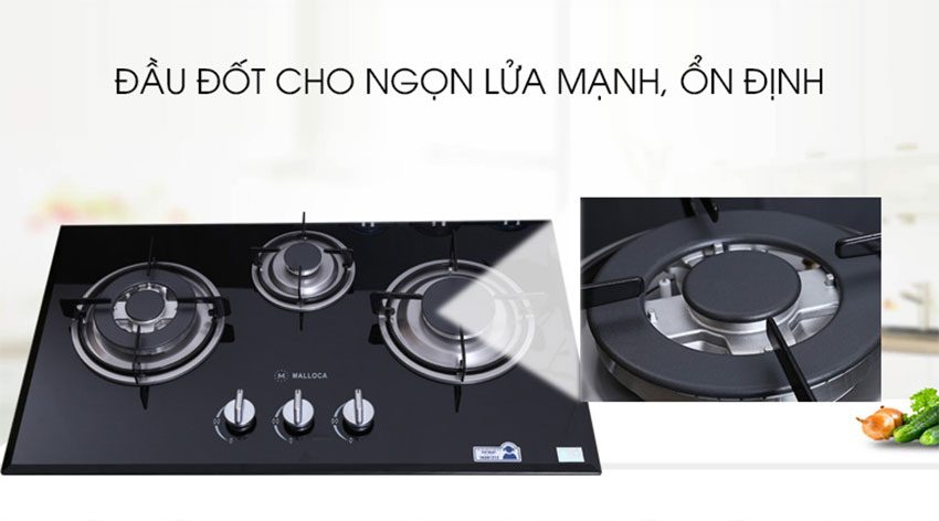 Bếp gas ba âm kính Malloca GHG 733B - Hàng chính hãng