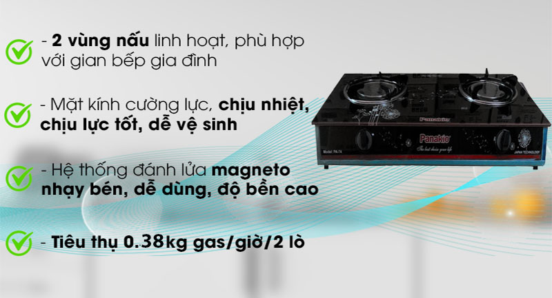 Bếp gas đôi Panakio PA-74 - Hàng chính hãng