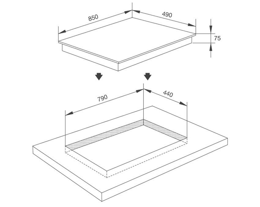 Kích thước của bếp gas đôi âm kính Malloca AS 9602DG