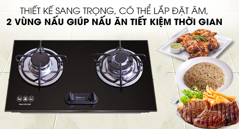 Bếp gas đôi âm kính Mastercook MC-208G - Hàng chính hãng