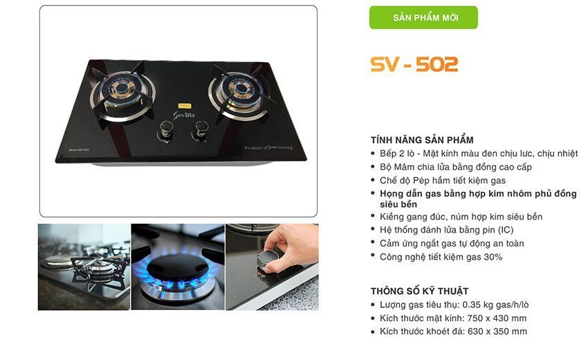 Bếp gas đôi âm kính Sevilla SV-502 - Hàng chính hãng