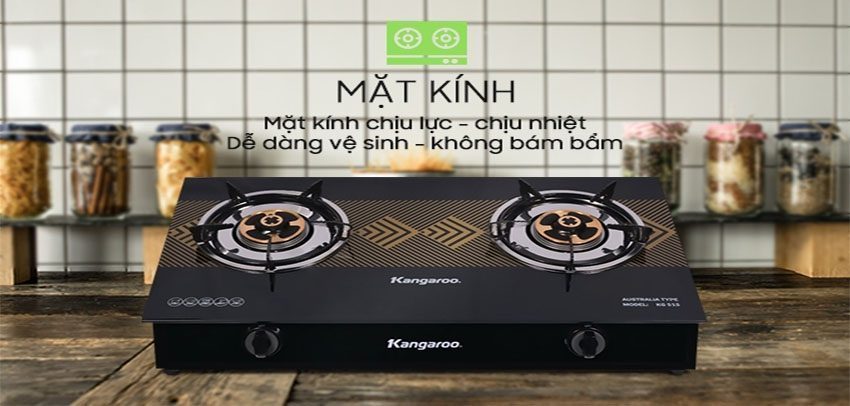 Thiết kế mặt kính của bếp gas đôi dương kính Kangaroo KG515