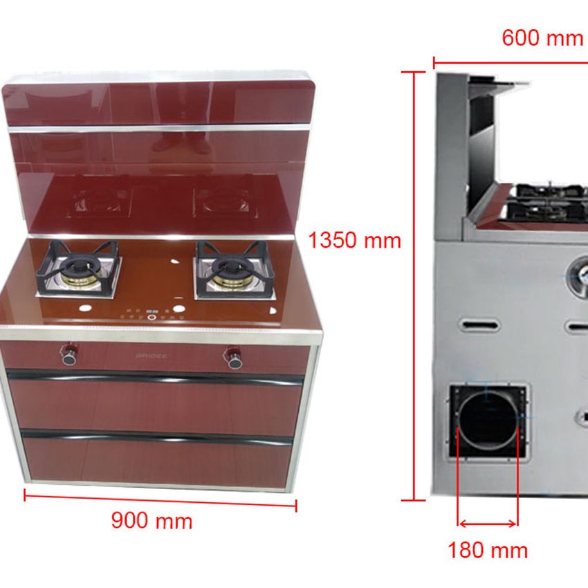 kích thước của bếp gas đôi tích hợp hút mùi Baidee DA12-900