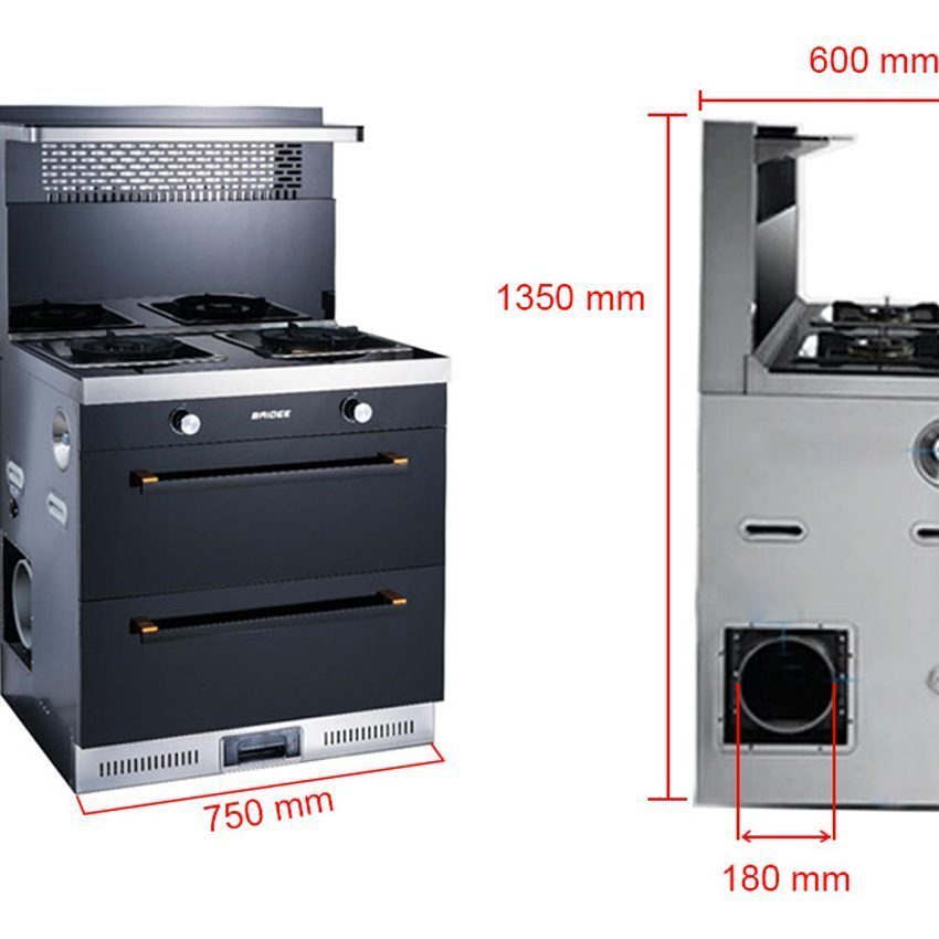 Kích thước của bếp gas đôi tích hợp hút mùi Baidee F1-1