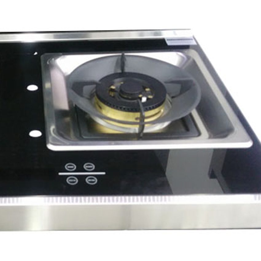 Chổ nấu của bếp gas đôi tích hợp hút mùi Baidee F1-1