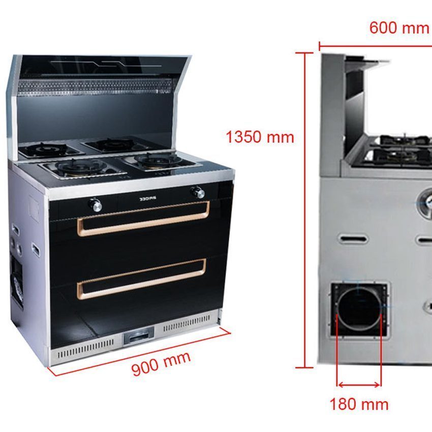 kích thước của bếp gas đôi tích hợp hút mùi Baidee K5-1