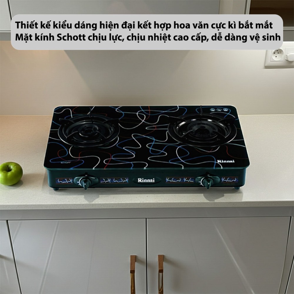 Bếp gas dương Rinnai RV-715SLIM-SCH(ZI) thiết kế hiện đại, mặt kính sang trọng dễ vệ sinh