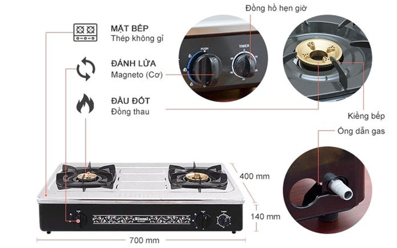 Bếp gas dương đôi Rinnai RV-970(ST) - Hàng chính hãng
