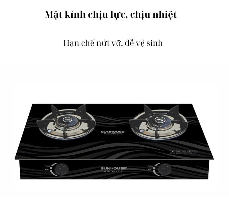 Mặt bếp kính cường lực chịu nhiệt cao, sáng bóng, bền, dễ lau chùi