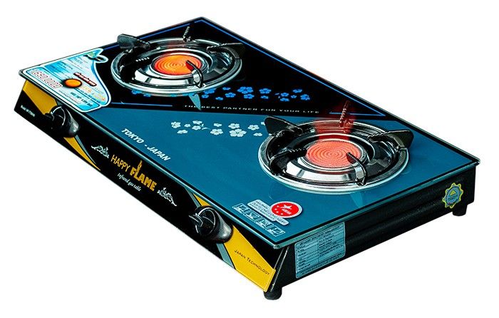 Bếp gas Happy Flame HP-7790HN đang nấu nhìn góc phải
