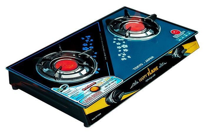 Bếp gas hồng ngoại cao cấp Happy Flame đang nấu nhìn góc trái