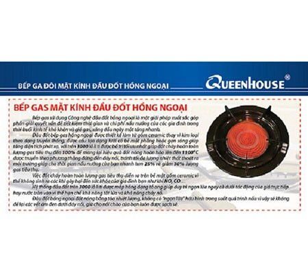 Bếp gas hồng ngoại Queenhouse QH-2525  - Đầu điếu Inox - Hàng chính hãng