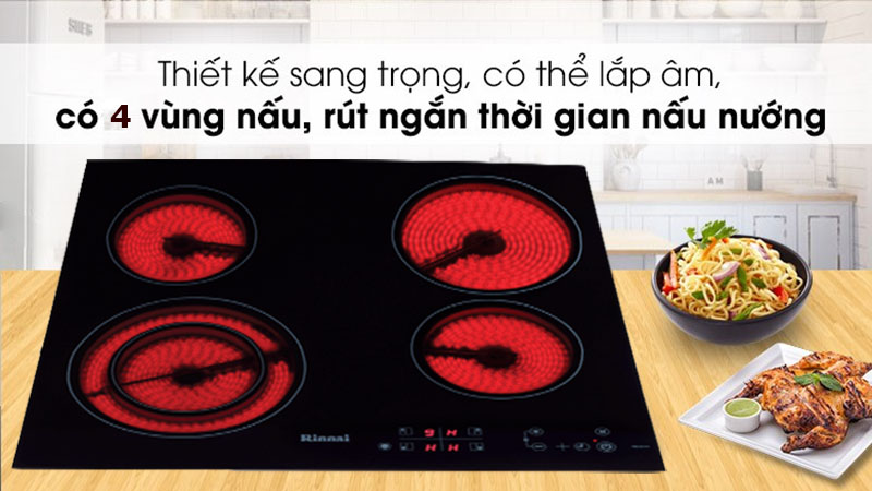 Bếp hồng ngoại âm 4 vùng nấu Rinnai RB-E41HV - Hàng chính hãng