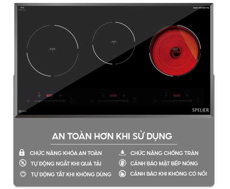 Bếp ba hồng ngoại điện từ Spelier SPM-938H PLUS - Hàng chính hãng