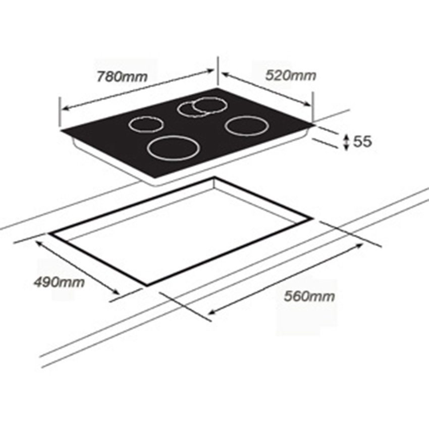 Kích thước của bếp hồng ngoại Fagor 2VFT-750S 