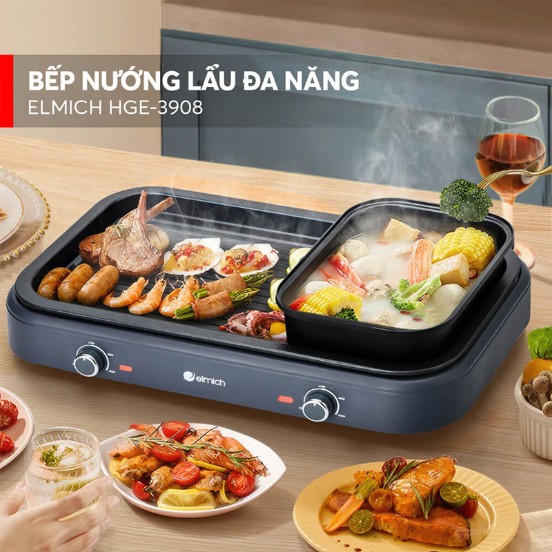 Bếp lẩu nướng đa năng Elmich HE-3908 - Hàng chính hãng