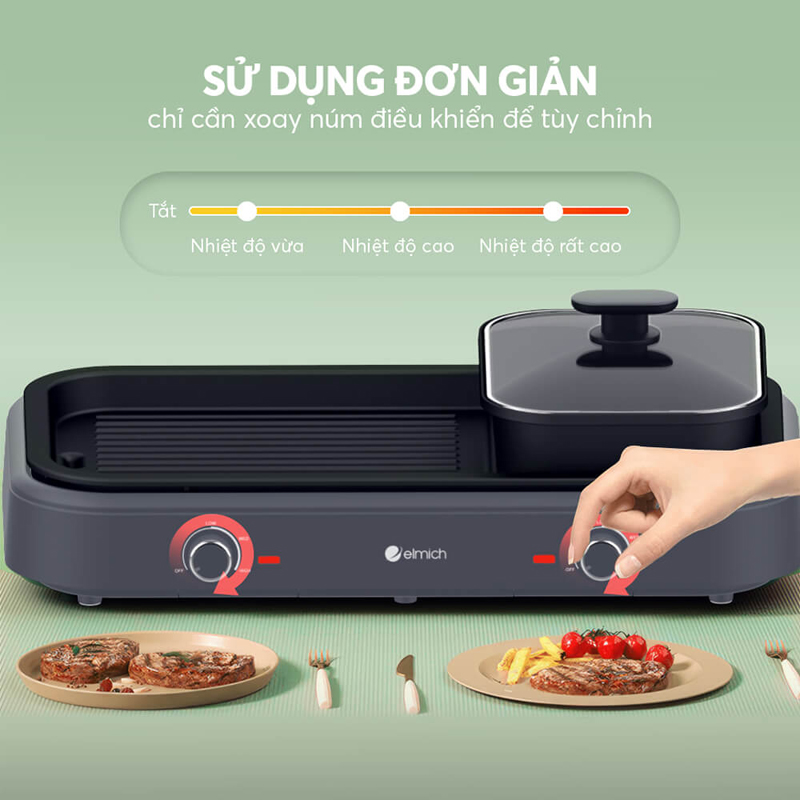 Bếp lẩu nướng đa năng Elmich HE-3908 - Hàng chính hãng