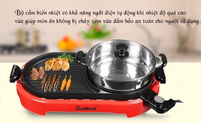 Bếp lẩu nướng điện QueenHouse QH-223NL - Hàng chính hãng