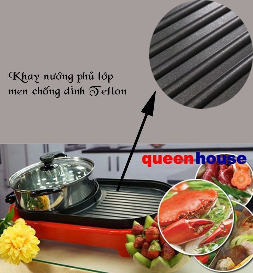 Bếp lẩu nướng điện QueenHouse QH-223NL - Hàng chính hãng