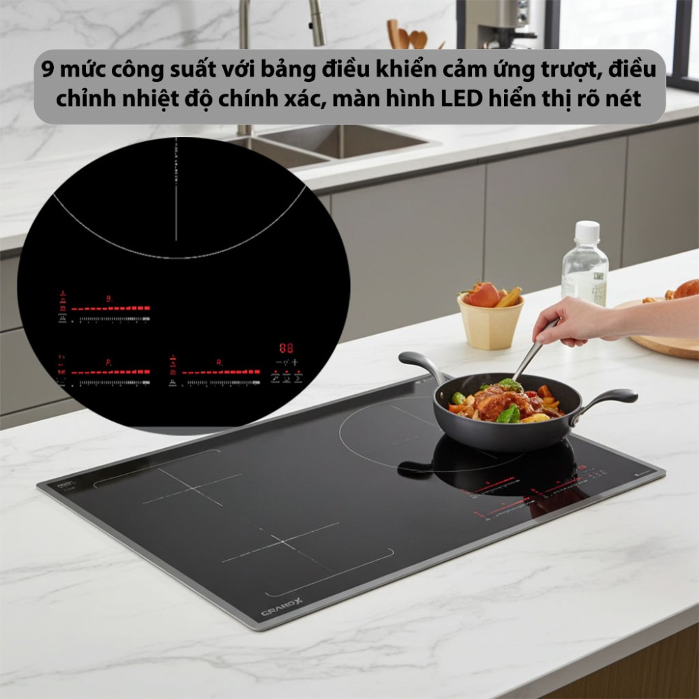 Bếp từ 3 vùng nấu GrandX GX-IH933G bảng điều khiển hiện đại dễ sử dụng