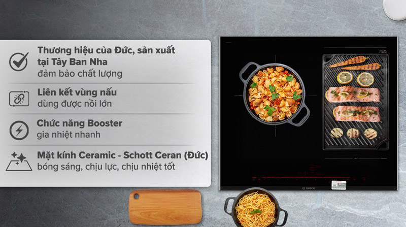 Bếp từ 3 vùng nấu lắp âm Bosch PXJ675DC1E - Hàng chính hãng