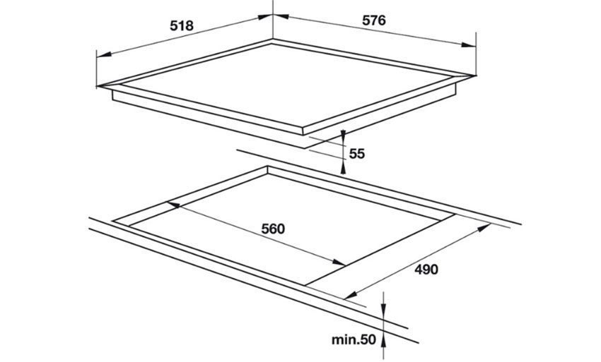 Kích thước lắp đặt của bếp từ 4 vùng nấu Hafele HC-I604C 535.02.211