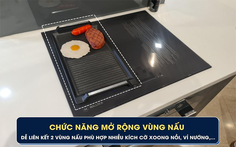 Chức năng mở rộng vùng nấu của Bếp từ 4 vùng nấu Malloca MI-594 LINEAR