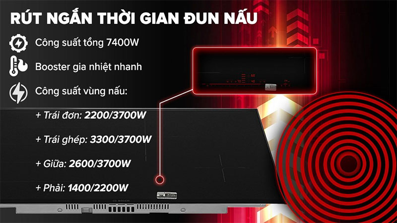 Bếp từ 4 vùng nấu lắp âm Bosch PXE875DC1E - Hàng chính hãng