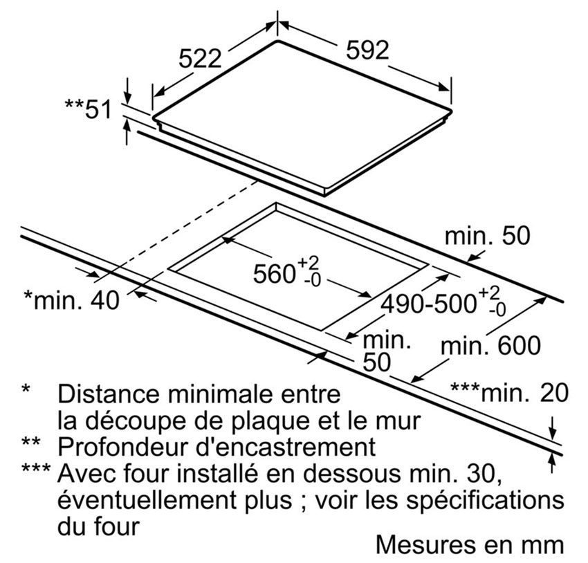 Kích thước lắp đặt của bếp từ Bosch PUC631BB1E