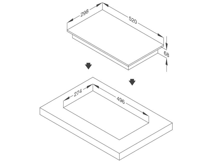 Kích thước của bếp từ Domino âm kính Malloca MDI 302