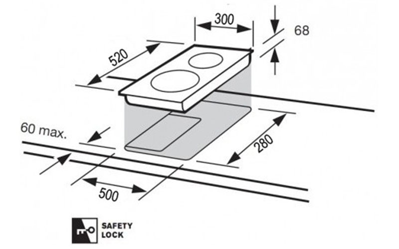 Kích thước của bếp từ Domino âm Faber FB-302IN