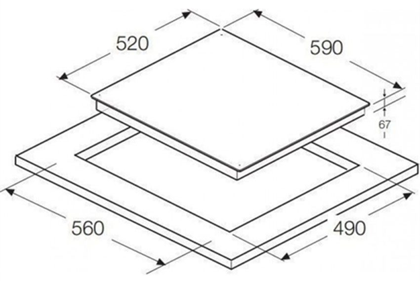 Kích thước của bếp từ ba âm kính Hafele HC-I603B
