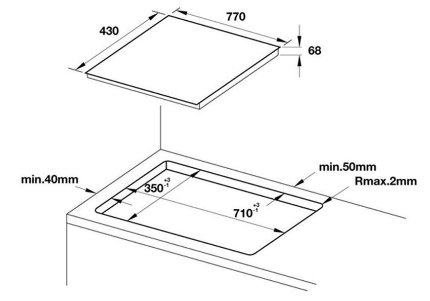 Kích thước của bếp từ ba âm kính Hafele HC-IF77A