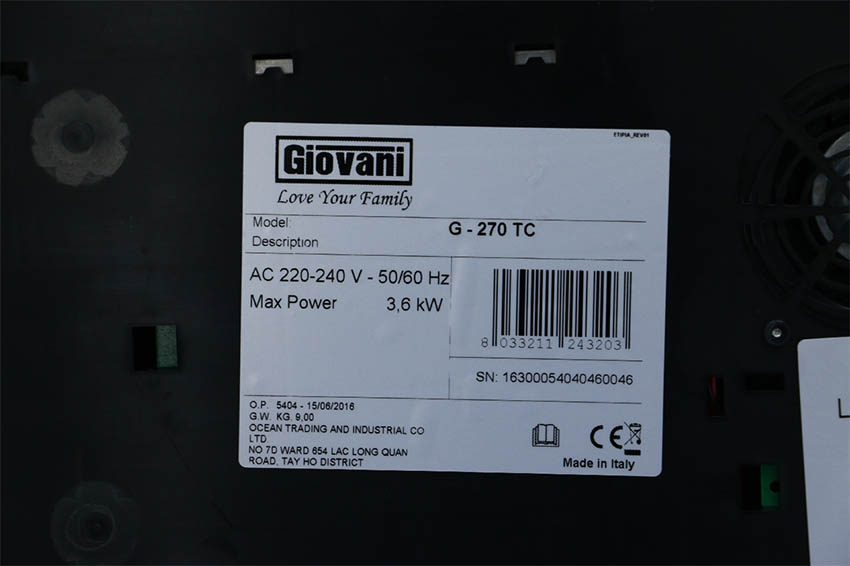 Thông số kĩ thuật của Bếp từ đôi Giovani G-270 TC