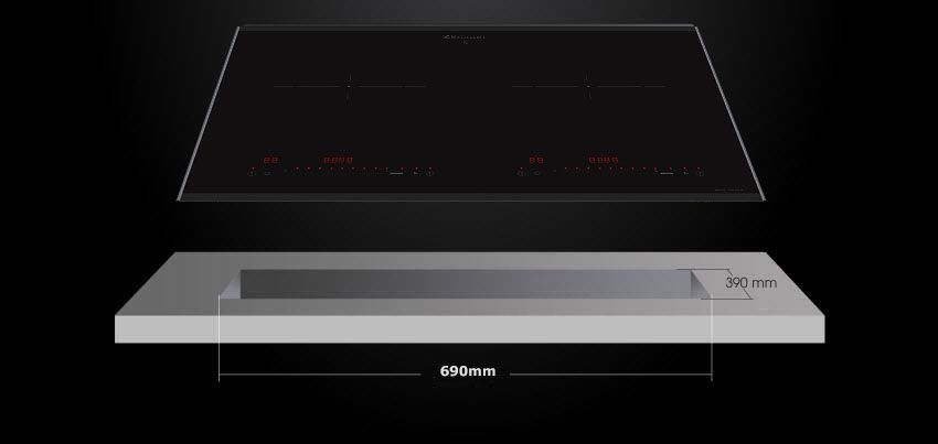 Kích thước lắp âm của Bếp từ đôi Zemmer IZM 202 A ( Nẹp Alu )