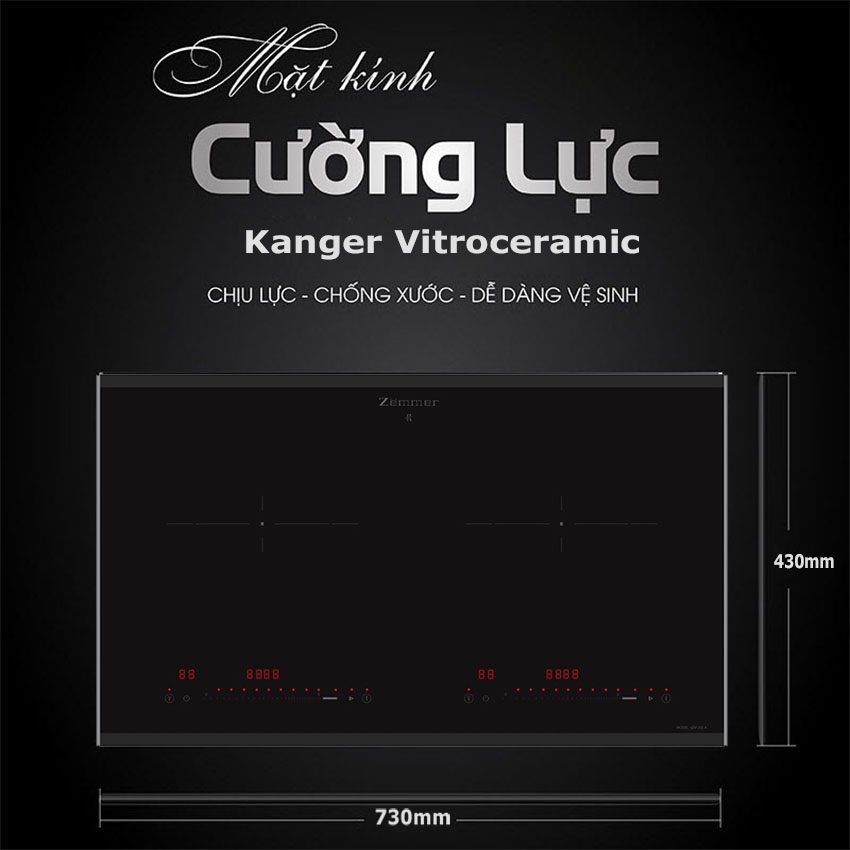 Chất liệu mặt kính của Bếp từ đôi Zemmer IZM 202 A ( Nẹp Alu )