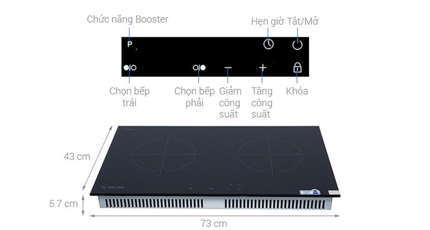 Bếp từ đôi âm kính Malloca MH-7320 I - Hàng chính hãng
