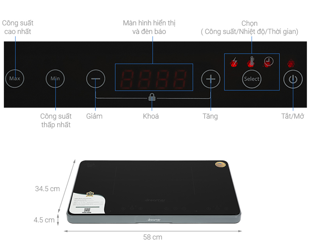 Bếp điện từ đôi Dreamer DKA-DIC135G - Hàng chính hãng