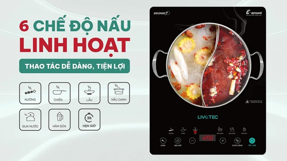 Có 6 chế độ nấu tự động, đáp ứng đầy đủ nhu cầu nấu ăn hằng ngày