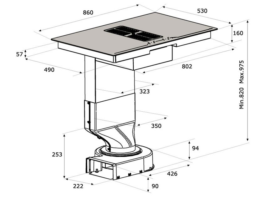 Bếp từ kết hợp hút mùi Malloca HIH-864 LI - Hàng chính hãng
