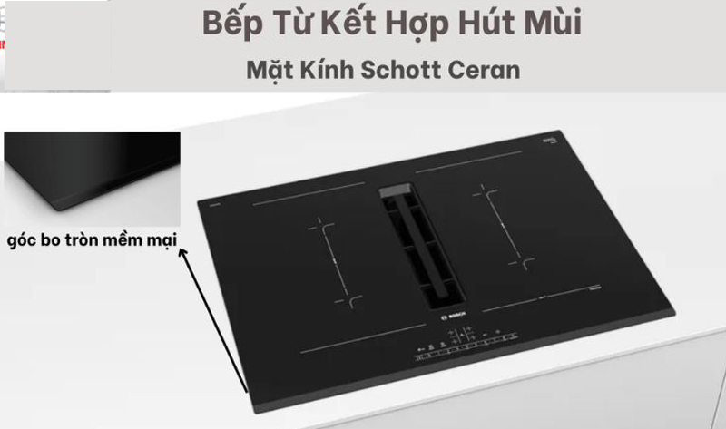 Mặt bếp được làm từ chất liệu kính gốm Schott bền bỉ, sáng bóng, chống trầy xước